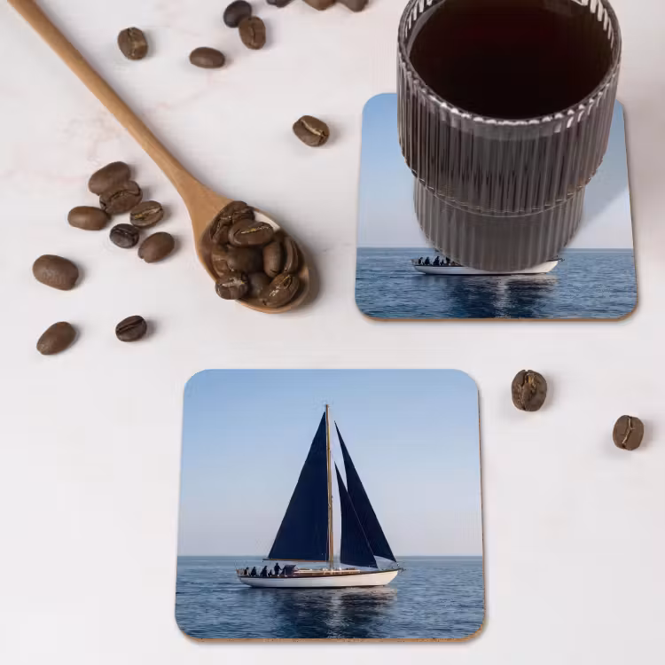Zeilboot - Zee - Blauw onderzetter kurk middel -sfeer2