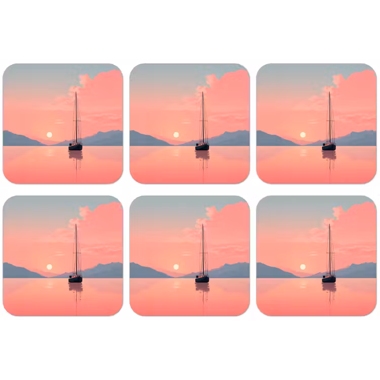 Zeilboot - Roze zee - Zonsondergang - Bergen onderzetter kurk middel -zkaufland3dotto