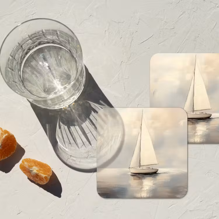 Zeilschip - Zee - Bewolkt onderzetter kurk middel -sfeer4