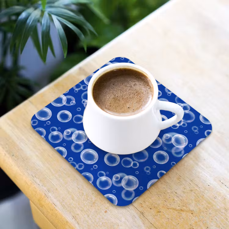 Bubbels - Patroon - Blauw onderzetter kurk middel -sfeer5
