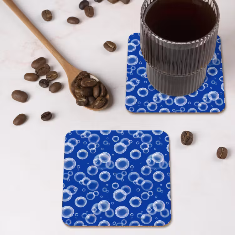 Bubbels - Patroon - Blauw onderzetter kurk middel -sfeer2