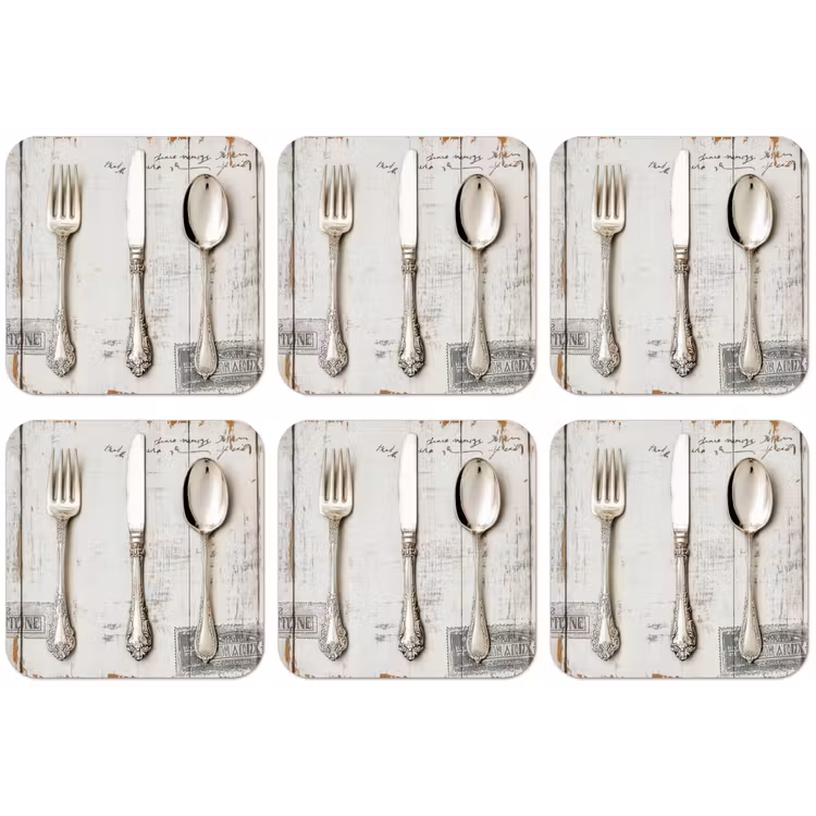 Zilver - Bestek - Hout onderzetter kurk middel -zkaufland3dotto
