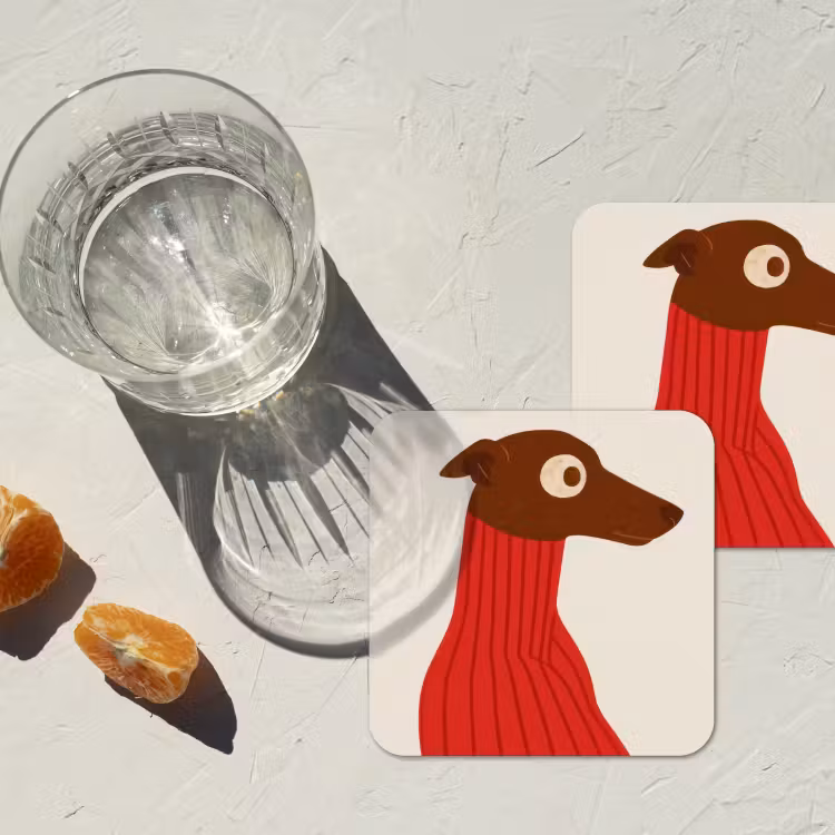 Silhouet - Hond - Trui - Rood onderzetter kurk middel -sfeer4