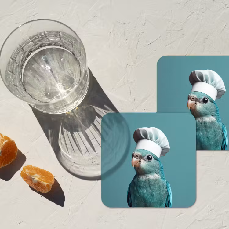 Parkiet - Vogel - Koksmuts - Cute onderzetter kurk middel -sfeer4