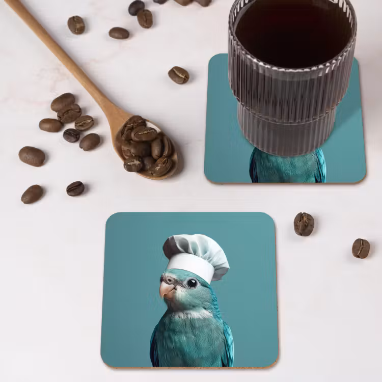 Parkiet - Vogel - Koksmuts - Cute onderzetter kurk middel -sfeer2