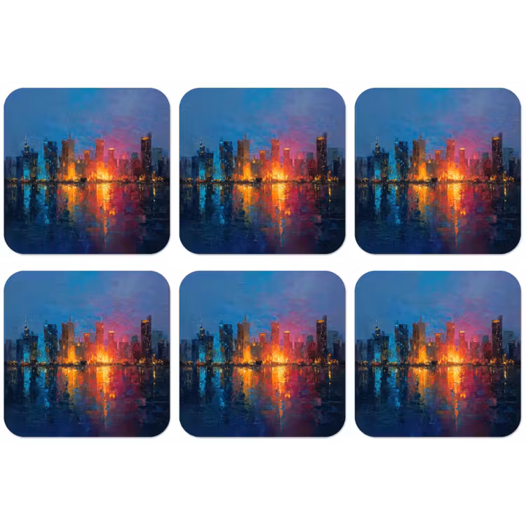 Skyline - Penseelstreken - Donkerblauw - Lichtgevend onderzetter kurk middel -zkaufland3dotto