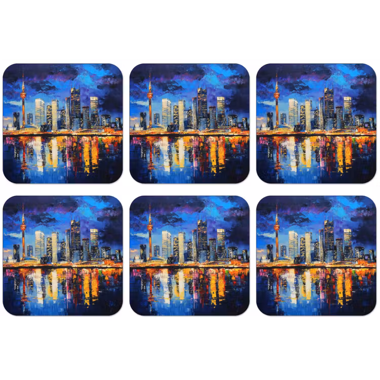 Skyline Toronto - Modern - Stadslicht - Blauw onderzetter kurk middel -zkaufland3dotto