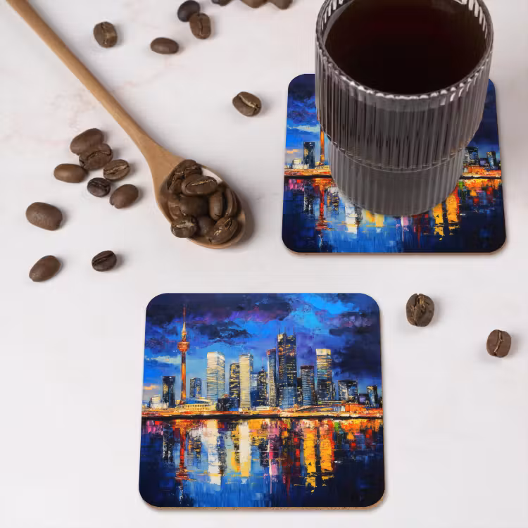Skyline Toronto - Modern - Stadslicht - Blauw onderzetter kurk middel -sfeer2