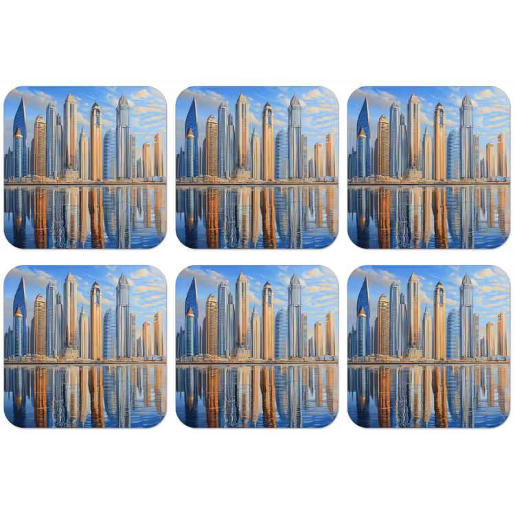 Skyline - Wolkenkrabbers - Water - Blauw onderzetter kurk middel -zkaufland3dotto