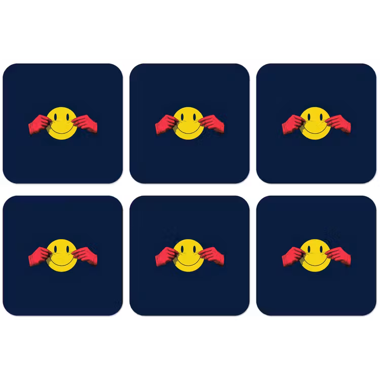 Smiley - Geel - Handen - Minimalistisch onderzetter kurk middel -zkaufland3dotto