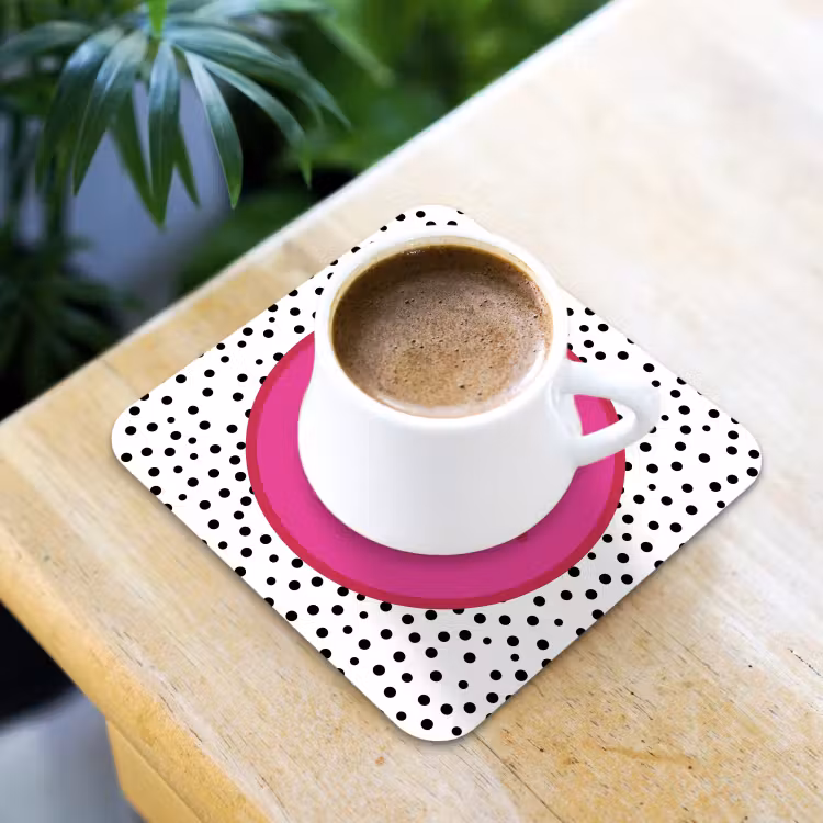 Smiley - Roze - Stippen onderzetter kurk middel -sfeer5