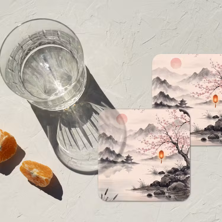 Zon - Japans - Traditioneel onderzetter kurk middel -sfeer4