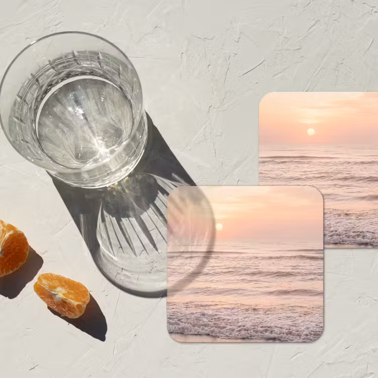 Zon - Strand - Roze onderzetter kurk middel -sfeer4