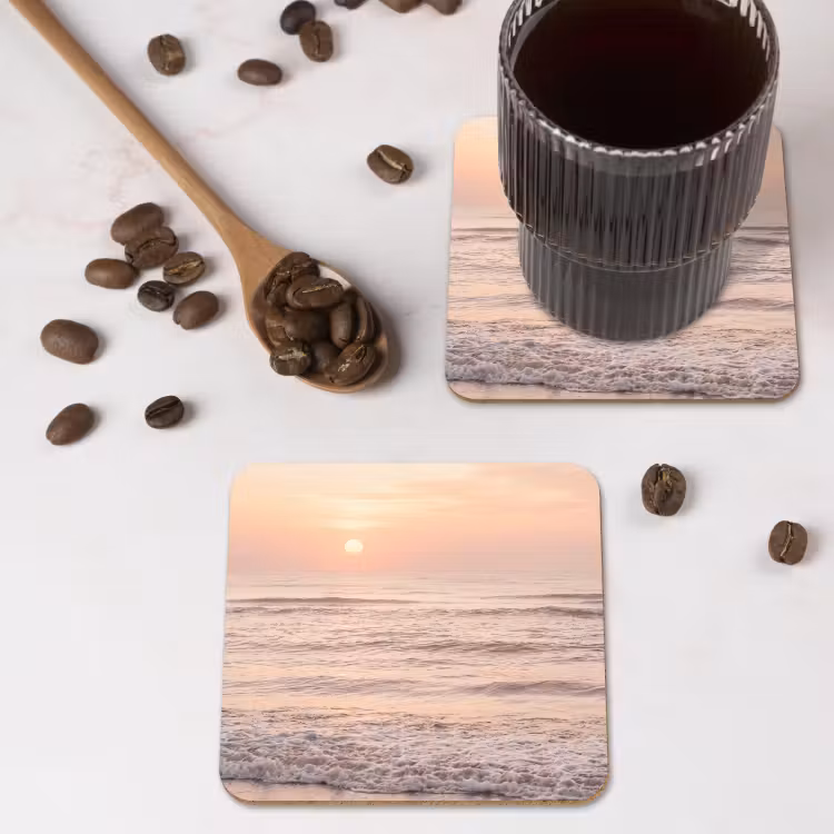 Zon - Strand - Roze onderzetter kurk middel -sfeer2