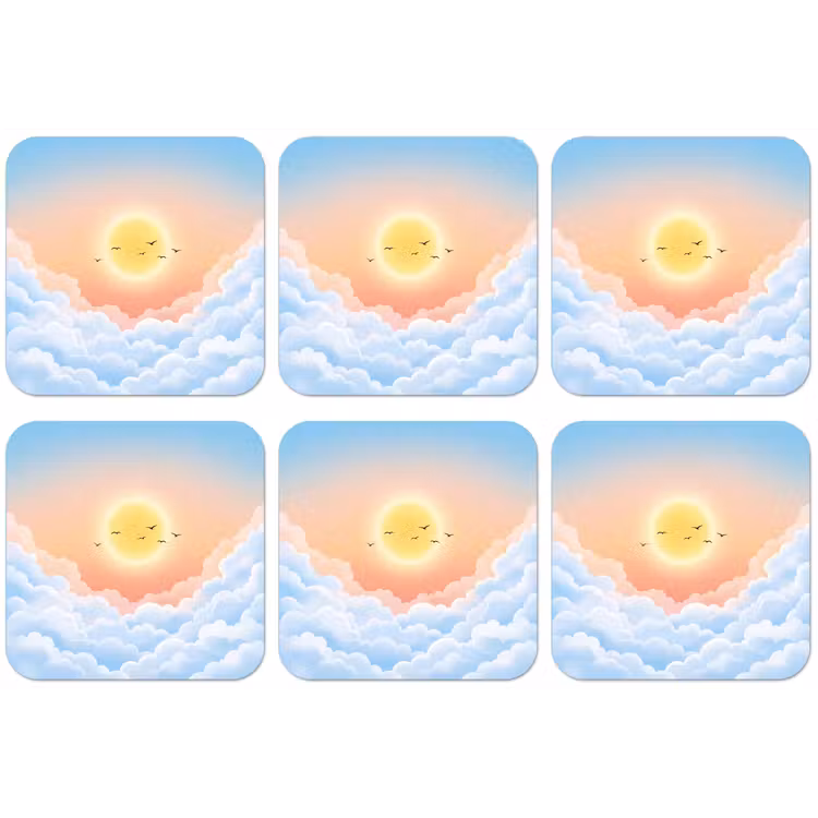 Zon - Vogels - Lucht - Natuur - Geel onderzetter kurk middel -zkaufland3dotto