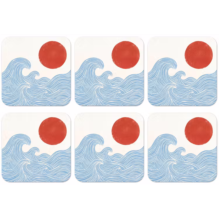 Zon - Golven - Oceaan - Abstract - Rood onderzetter kurk middel -zkaufland3dotto