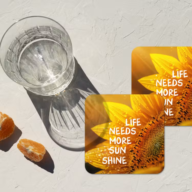 Zonnebloem - Close up - Geel - Quote onderzetter kurk middel -sfeer4