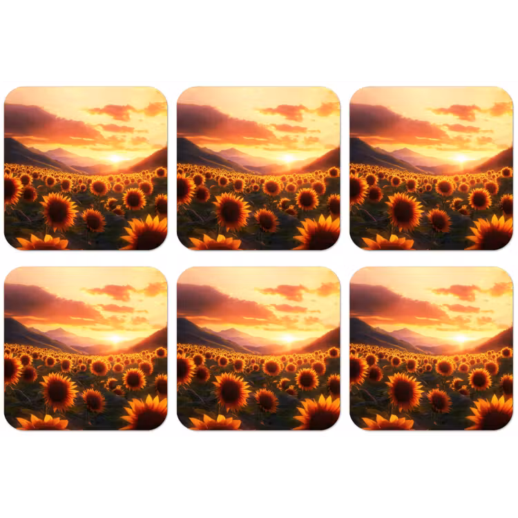 Zonnebloemen - Zonsondergang - Landschap onderzetter kurk middel -zkaufland3dotto