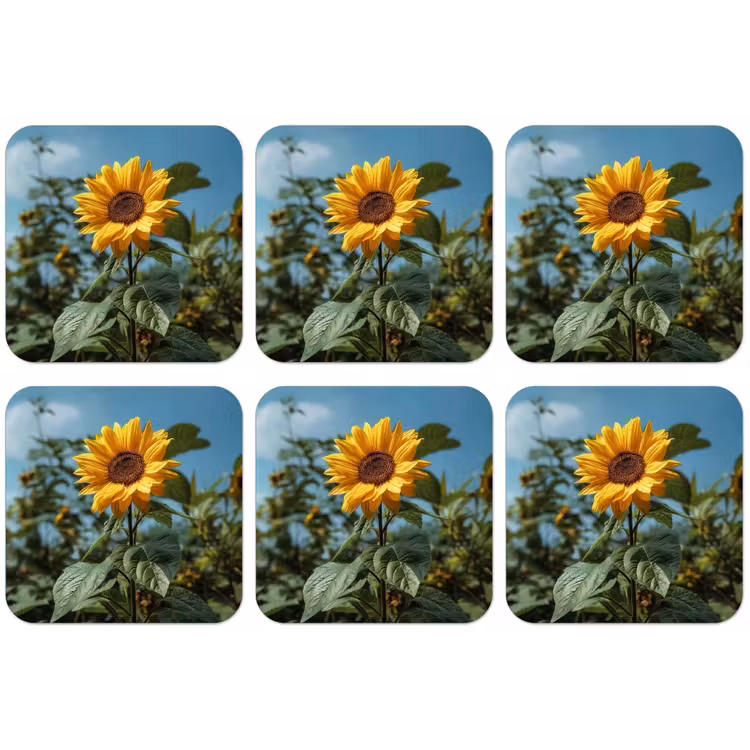 Zonnebloemen - Helderblauwer lucht - Gras onderzetter kurk middel -zkaufland3dotto