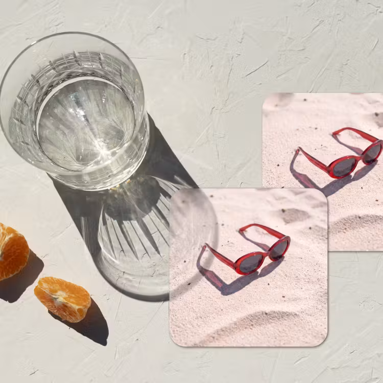 Zonnebril - Strand - Vakantie - Rood onderzetter kurk middel -sfeer4