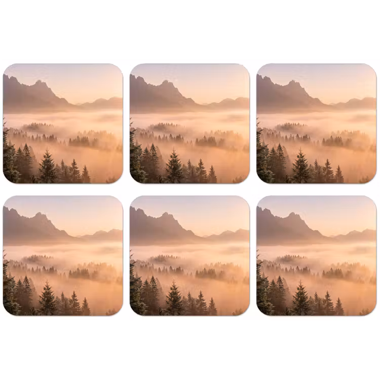 Zonlicht - Mist - Bergen - Bomen onderzetter kurk middel -zkaufland3dotto