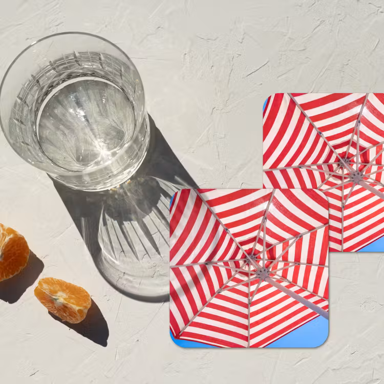 Parasol - Strepen - Zomer - Rood - Blauw onderzetter kurk middel -sfeer4