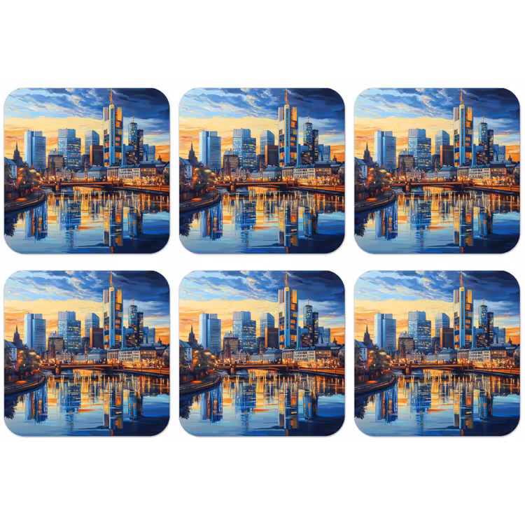 Zonsondergang Frankfurt - Stad - Skyline - Water onderzetter kurk middel -zkaufland3dotto