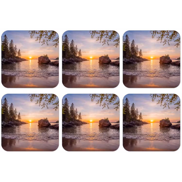 Zonsondergang - Kust - Water - Natuur - Oranje onderzetter kurk middel -zkaufland3dotto