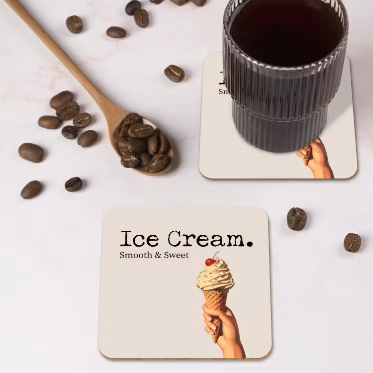 Ice cream - Softijs - Kleurrijk - Kers onderzetter kurk middel -sfeer2
