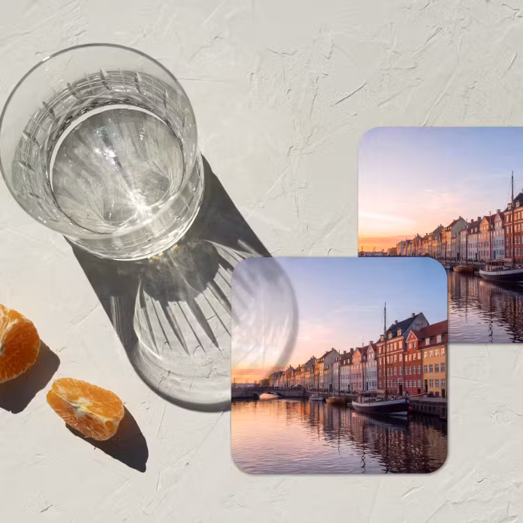 Stad - Gracht - Zonsondergang - Klassiek - Kleurrijk onderzetter kurk middel -sfeer4
