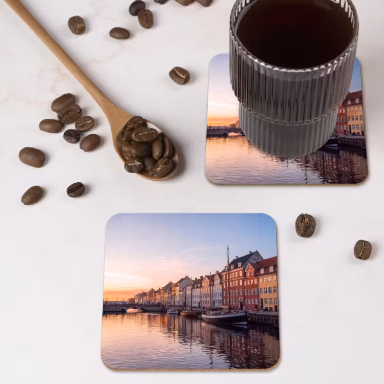 Stad - Gracht - Zonsondergang - Klassiek - Kleurrijk onderzetter kurk middel -sfeer2