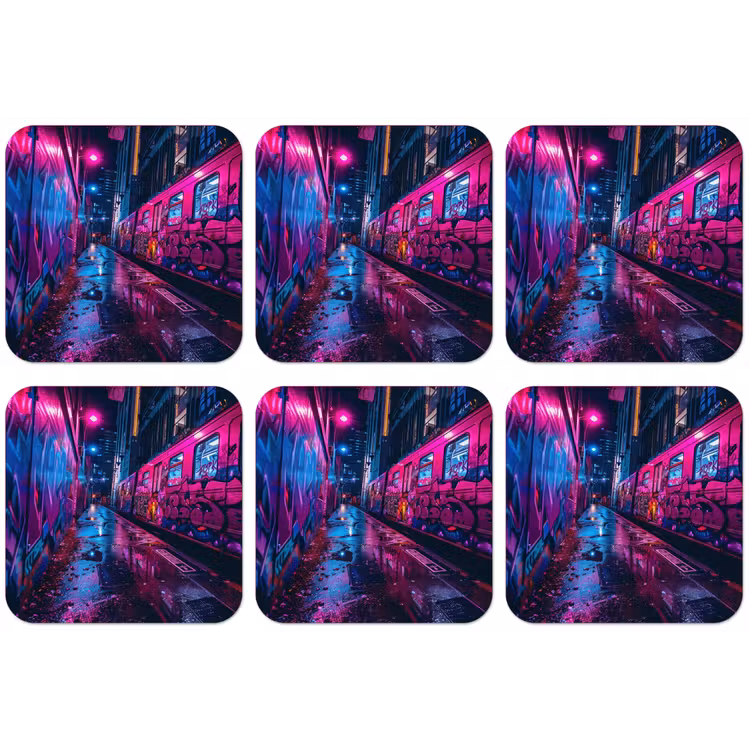 Stad - Neon - Nacht - Roze - Graffiti onderzetter kurk middel -zkaufland3dotto