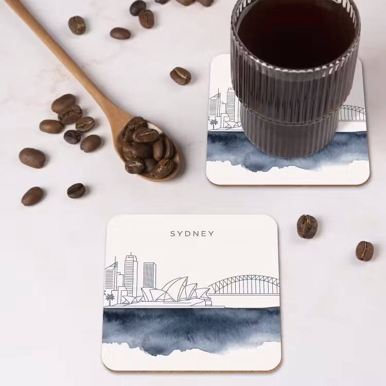 Stad - Skyline - Architectuur - Minimalistisch - Blauw onderzetter kurk middel -sfeer2