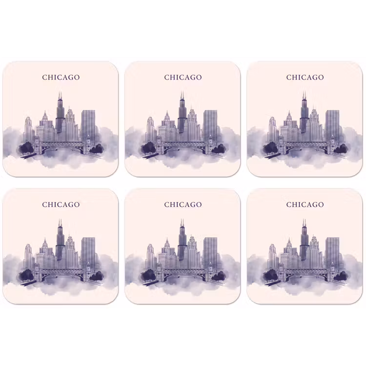 Stad - Skyline - Architectuur - Lijntekening - Blauw onderzetter kurk middel -zkaufland3dotto