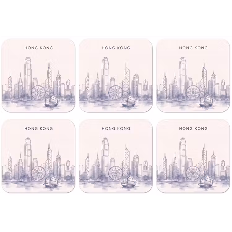 Stad - Skyline - Water - Lijntekening - Blauw onderzetter kurk middel -zkaufland3dotto