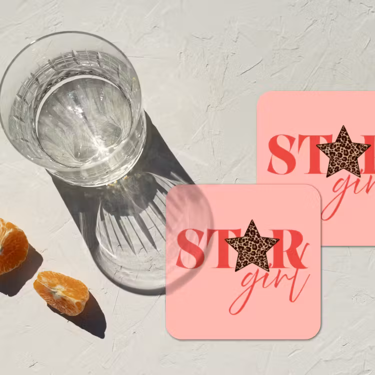 Star girl - Roze - Panter - Ster onderzetter kurk middel -sfeer4