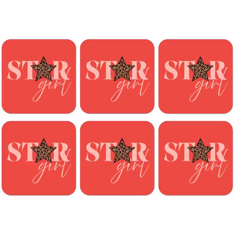 Star girl - Rood - Panter - Ster onderzetter kurk middel -zkaufland3dotto