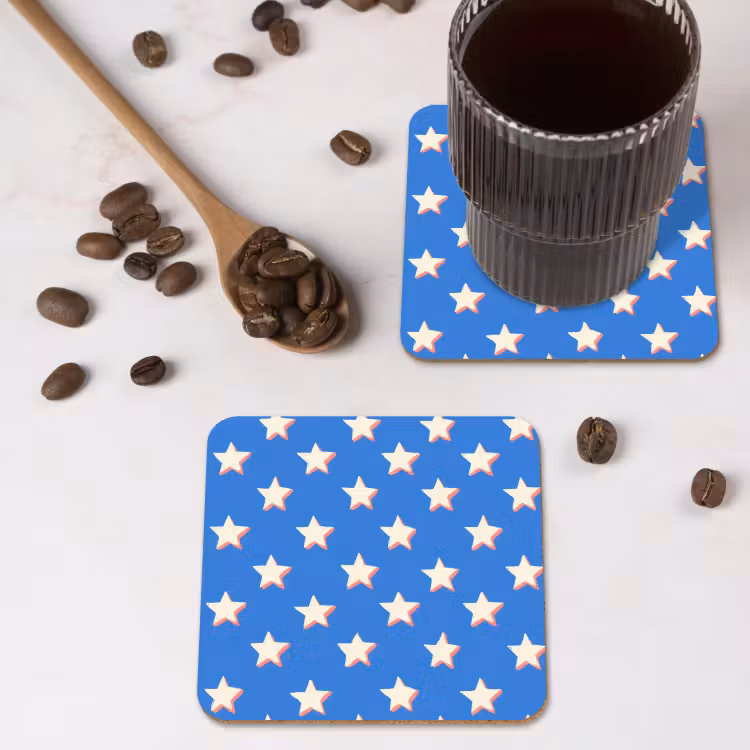 Sterren - Patroon - Blauw onderzetter kurk middel 366 -sfeer2