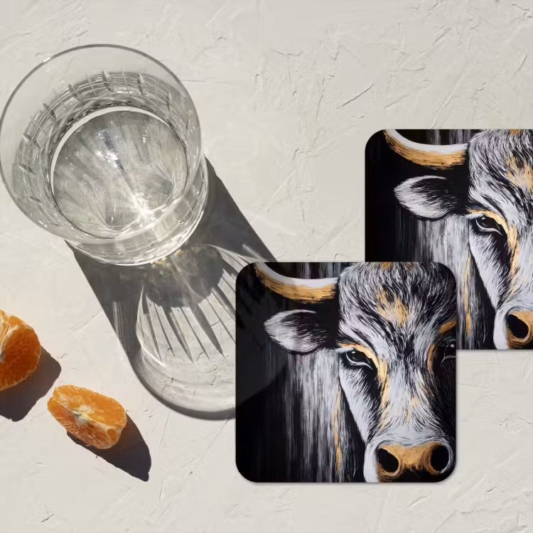 Stier - Hoorns - Snuit - Goud onderzetter kurk middel -sfeer4