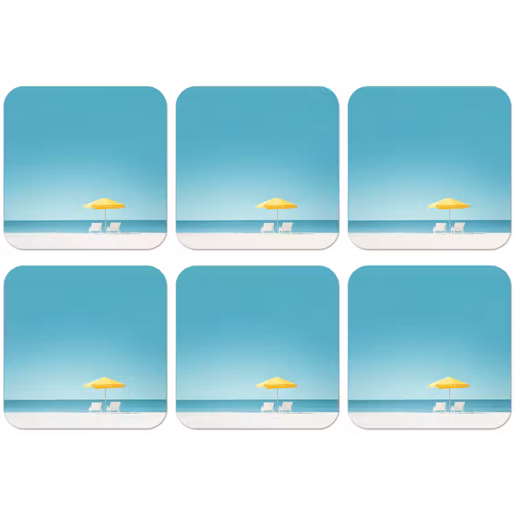 Strand - Blauwe lucht - Geel - Parasol onderzetter kurk middel -zkaufland3dotto