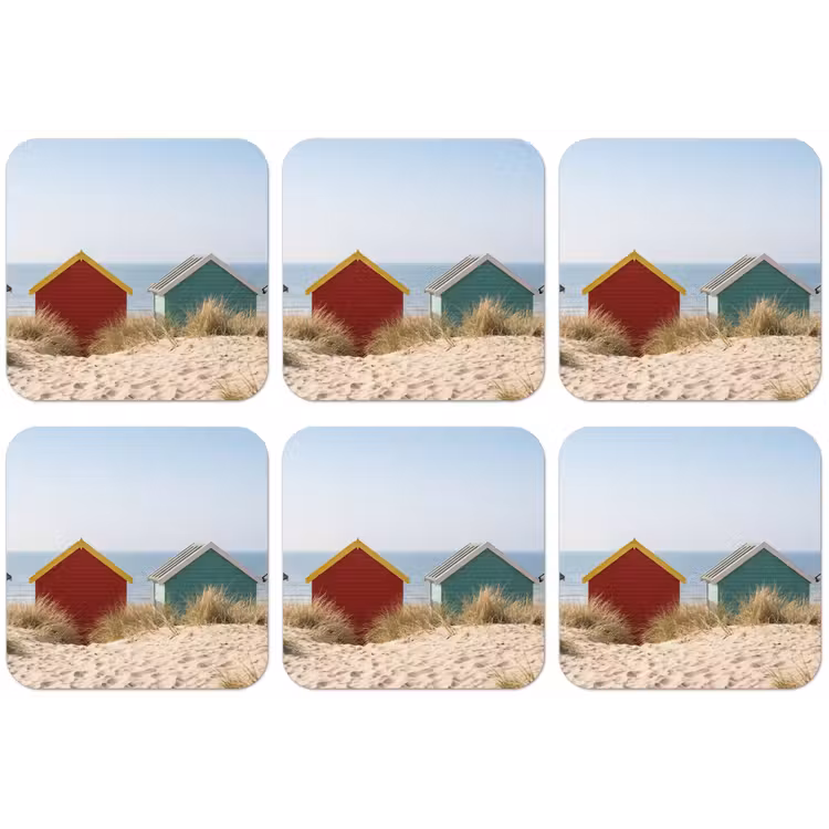 Strand - Huisjes - Kleurrijk - Duinen onderzetter kurk middel -zkaufland3dotto