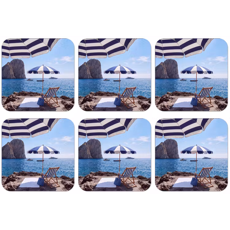 Strand - Ligstoel - Parasol - Zomer - Blauw onderzetter kurk middel -zkaufland3dotto