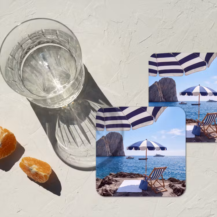 Strand - Ligstoel - Parasol - Zomer - Blauw onderzetter kurk middel -sfeer4