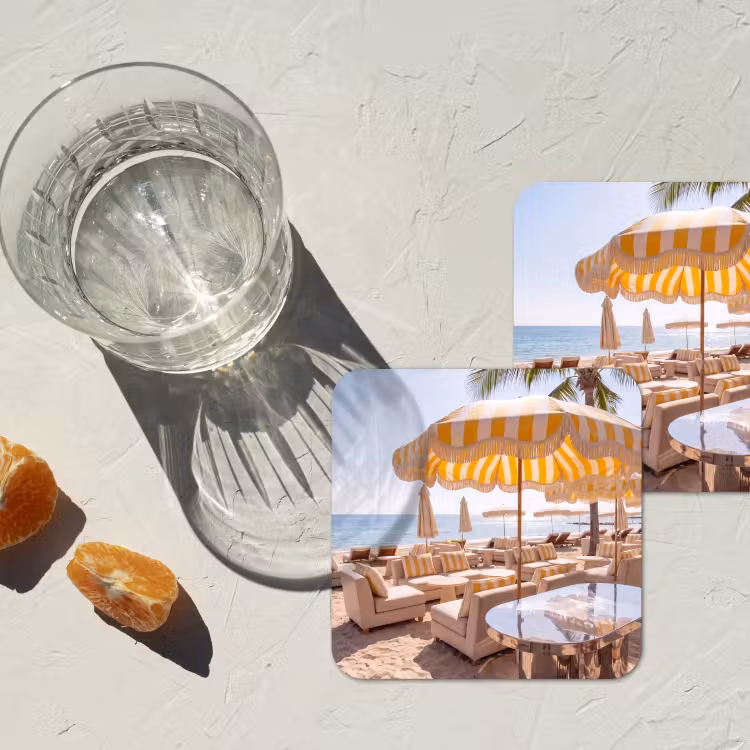 Strand - Ligbedden - Vakantie - Modern - Geel onderzetter kurk middel -sfeer4