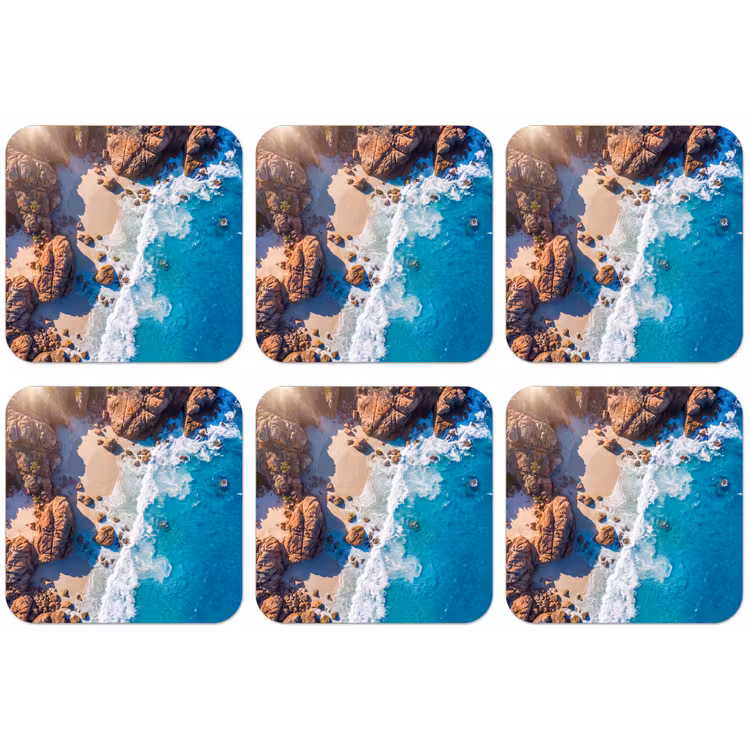 Strand - Zee - Rotsen - Natuur - Blauw onderzetter kurk middel -zkaufland3dotto