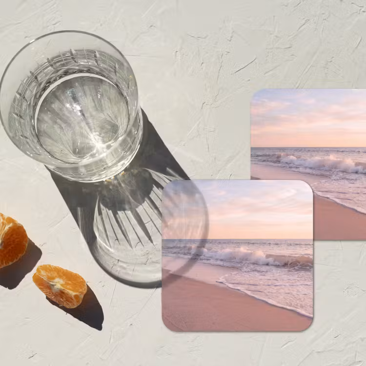 Strand - Zee - Golven - Natuur - Zonsondergang onderzetter kurk middel -sfeer4