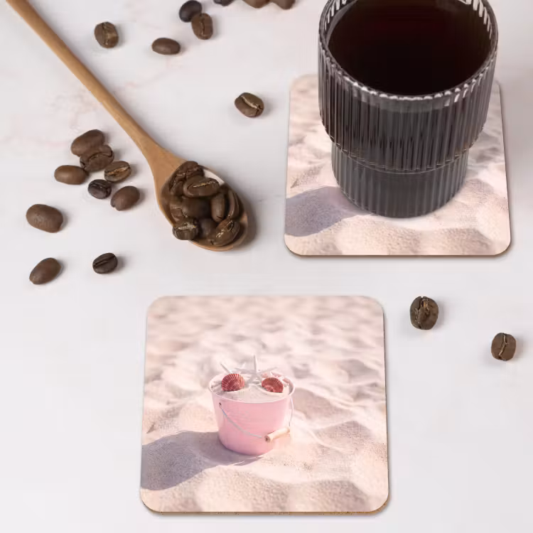 Strand - Schelpen - Zomer - Roze - Decoratie onderzetter kurk middel -sfeer2