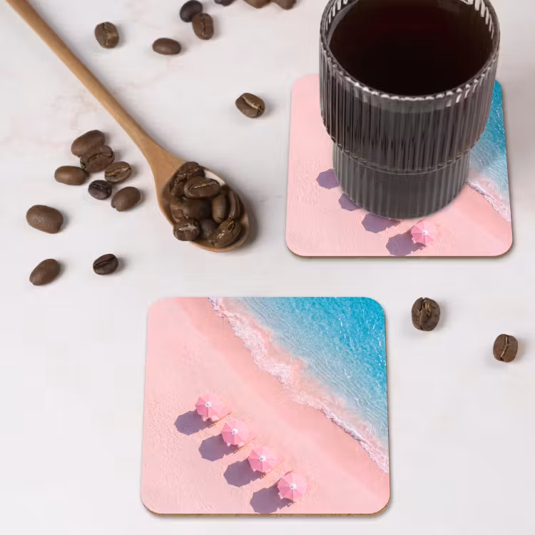 Strand - Roze zand - Zee - Zomer - Natuur onderzetter kurk middel -sfeer2