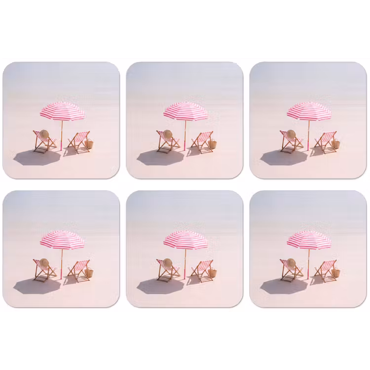 Strand - Parasol - Ligstoel - Zomer - Roze onderzetter kurk middel -zkaufland3dotto