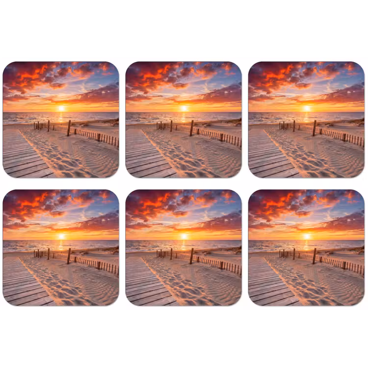 Strand - Zonsondergang - Zee - Natuur - Oranje onderzetter kurk middel -zkaufland3dotto